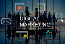 Team working on digital marketing services for small business growth with strategy planning visuals